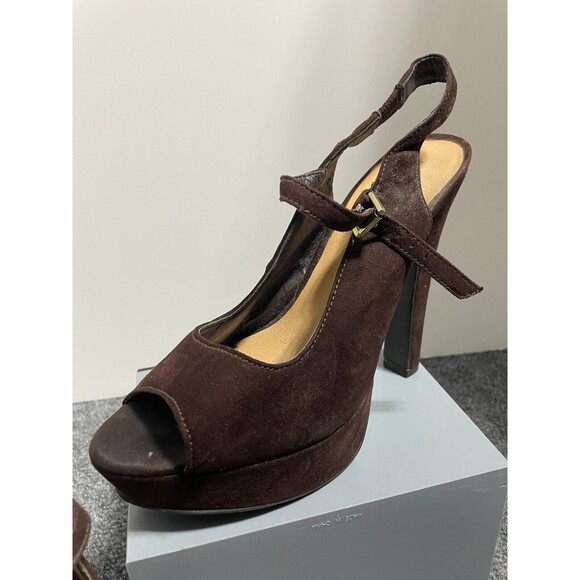 LC Lauren Conrad Womens Heels Platform SZ 6M Brown Strap Peep toe - Picture 3 of 12